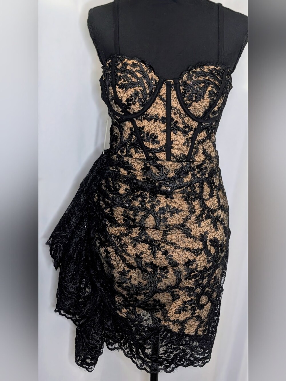 NWT JLUXLABEL Black Marilyn Lace Corset Mini Dress Size S